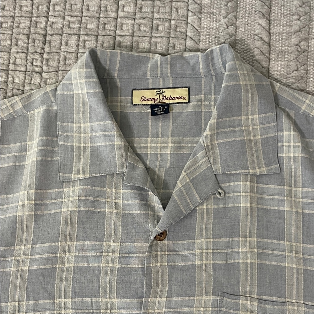 Tommy Bahama Men's Blue Plaid Silk Button Down Shirt